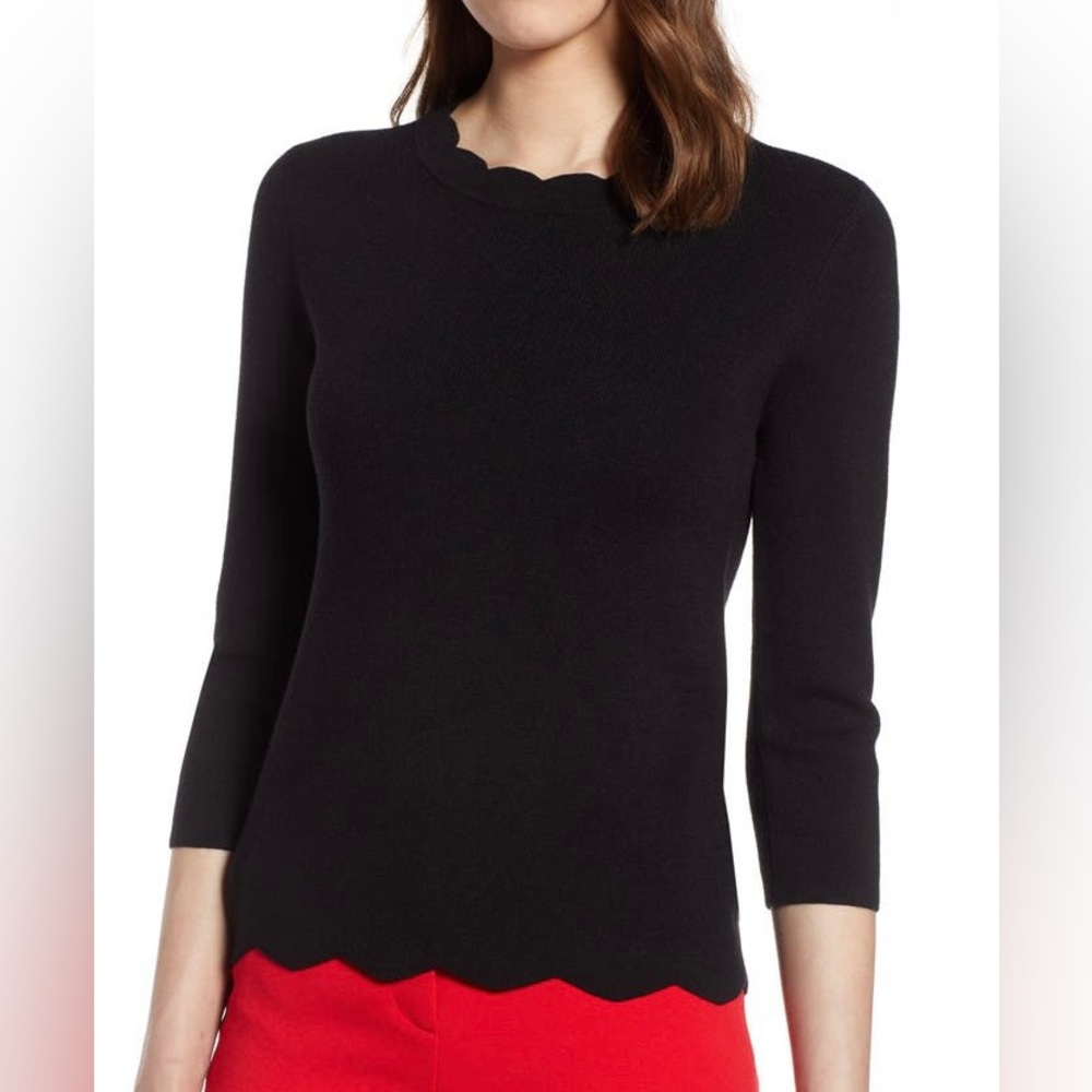 Halogen Sweater - Black, Scalloped, Large